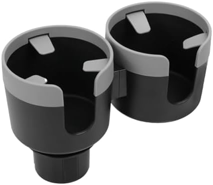 Car Double Cup Holder Extender, 2-in-1 Car Cup Holder Adapter with Adjustable Base, Universal Multifunctional Cup Holder Organizer for Beverage, Snack, Cup, Bottle Storage (Grey)