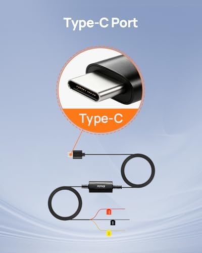 70mai Type-C Hardwire Kit UP03 for Dash Cams, 10ft, 12V-30V to 5V/2.4A, Low Voltage Protection 11.8V, 24 Hour Parking Surveillance Power Supply for M310/A510/A500S/A810/X800/A810 Lite Car Cameras