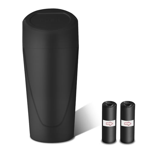 Car Trash Can with Lid, Leakproof Garbage Can with 40 Attached Trash Bags, Mini Essential Car Accessories for Interior for Car, Home, Office (Black)