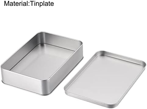 uxcell Metal Tin Box, 6.3" x 4.33" x 1.38" Rectangular Empty Tinplate Containers with Lids, Silver Tone, for Home Organizer, Candles, Gifts, Car Keys, Crafts Storage (Pack of 2)