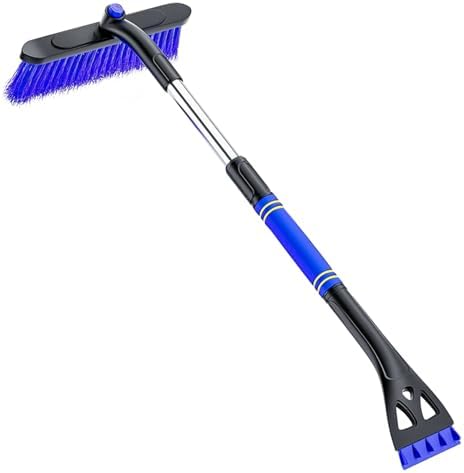 SooGree 31.5" Snow Brush & Ice Scraper for Car Windshield, 3 in 1 Extendable Snow Brush with Squeegee, Detachable Snow Removal Tool with Comfortable Ergonomic Foam Grip for Cars, Suvs, Trucks, RVs