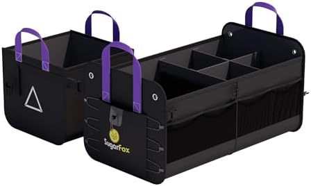 SugarFox Car Trunk Organizer SUV, 84L SUV Trunk Organizer – Waterproof Foldable Modular Trunk Organizer with Mesh Pockets, Non-Slip Base, Black - M313