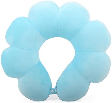 Flower Travel Neck Pillows for Airplanes Breathable Cotton U-Shaped Neck Pillow for Kids & Adults Head Neck Chin Support Rest Pillow for Traveling,Car,Train,Bus,Recline,Home,Office,Light Blue