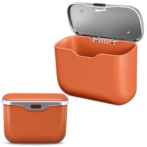Car Trash Can with Lid - 2-in-1 Leather Top Car Garbage Can & Storage Box | Leakproof, Waterproof Hanging Auto Trash Bin for Back of Seat, Door, SUVs, Trucks, Sedans Orange