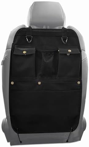 Black Car Seat Back Organizer with Multiple Pockets and Hooks