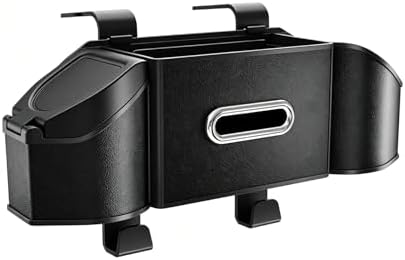 7-In-1 Car Organizer, Multifunctional Car Seat Back Organizer Box with Cup Holders, Tissue Box, Trash Can & Hooks, for Hold Phone, Snacks, Drinks, Handbag (Black)