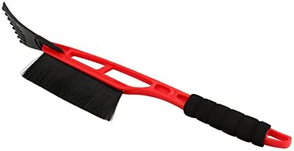 Ice Scraper and Snow Brush Combo, Long Handle with Squeegee and Brush, for Car and Windows, Winter Cleaning Tool (Red)