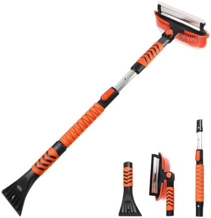 KVAEY 41 Inch Extendable Snow Brush for Car, 3 in 1 Detachable Car Snow Brush and Ice Scraper with Ergonomic Grip, Long Handle Winter Snow Removal Tool for Car, Truck, SUV