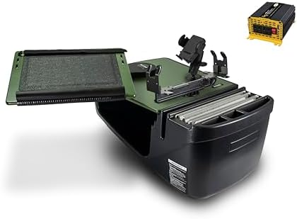 AutoExec Reach Car Desk for Your Vehicle Workstation and Mobile Office, Front Seat Army Green with 400 watt Power Inverter, Printer Stand and Phone Mount
