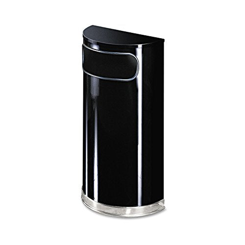 Rubbermaid Commercial Products European & Metallic Series Receptacle Half-Round Trash Can, 9-Gallon, Black/Chrome, Side Opening Indoor/Outdoor Waste Container for Lobby/Office/School/Restaurant