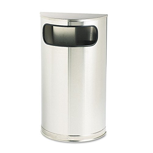 Rubbermaid Commercial Products European & Metallic Series Receptacle Half-Round Trash Can, 9-Gallon, Black/Chrome, Side Opening Indoor/Outdoor Waste Container for Lobby/Office/School/Restaurant