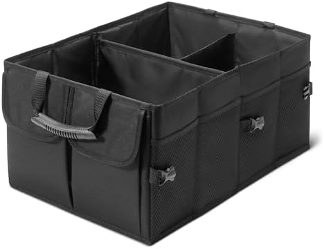 Amazon Basics Trunk Organizer for Car, Multi-Compartment Car Storage, Foldable, 13.5 Gallon, Black