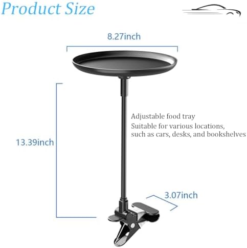 Car Adjustable Food Tray, 360 Degree Swivel Non-Slip Clip Type Vehicle Snack Drink Cup Eating Table, 8.7" Diameter Automotive Food Storage Dining Tray, Universal for Vehicles