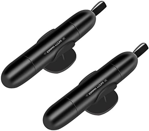 2 Pack Safety Hammer Emergency Car Glass Window Punch Breaker and Seatbelt Cutter, Multifunctional Portable Venicle Eascape Glass Breaker Tool with Seatbelt Cutter(Black*2)
