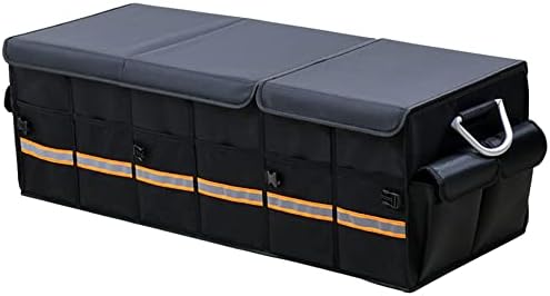 Tianle Car Trunk Organizer - Collapsible Trunk Organizer & Lid Foldable Cover Aluminium Alloy Handle Reflective Strip for Auto, SUV, Truck, Minivan (XL Black)