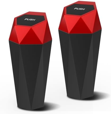 Auto Dynasty Car Trash Can with Lid, Red Car Garbage Can Cup Holder for Interior, 2 Pack Mini Leakproof Garbage Can, Multipurpose Storage Organizer for Vehicle Home Office