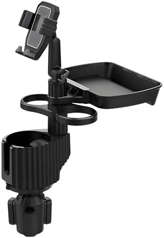 6-in-1 Car Cup Holder Expander with Tray & Phone Mount, Car Food Tray with 360° Rotation Adjustable Base, Car Cup Holder, Ideal for Drinks, Snacks, Foods