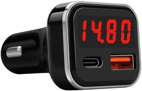 USB C Car Charger Adapter with Voltage Display, 30W Cigarette Lighter Type C Fast Charge Power Delivery & Quick Charge 3.0 (PD & QC), Volt Meter Battery Monitor, Compatible with iPhone Galaxy