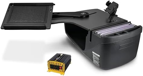 AutoExec Reach Desk Back Seat Car Desk for Your Vehicle Workstation and Mobile Office, Black, with 400 watt Power Inverter and Phone Mount