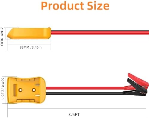 3.5FT 8AWG Flexible Silicone Cable Adapter with Alligator Clips,Compatible with Dewalt 18/20V,The Silicone Wire Heat-Resistant up to 392°F,The Clamps are Sturdy,No Switch, no Fuse
