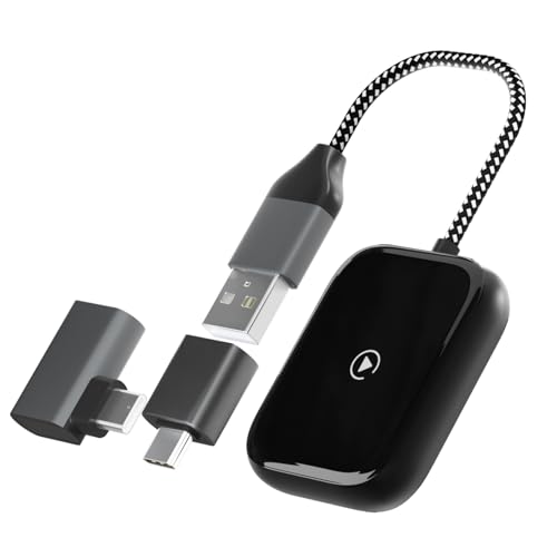 Wireless CarPlay Adapter for Apple iPhone, Convert Wired CarPlay to Wireless, Mini Car Play Dongle w/Plug & Play Bluetooth Connection, 2 USB-A to Type-C Converter for More Car Types (Black, Medium)