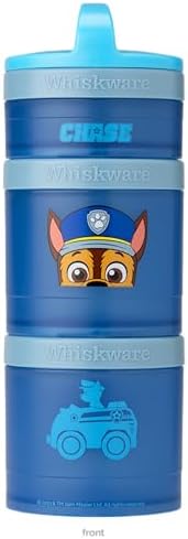 Whiskware Paw Patrol Stackable Snack Containers for Infants, Kids, and Toddlers, Durable Food Storage Containers for Daycare, Car, and Airplane Travel, Dishwasher Safe, Chase