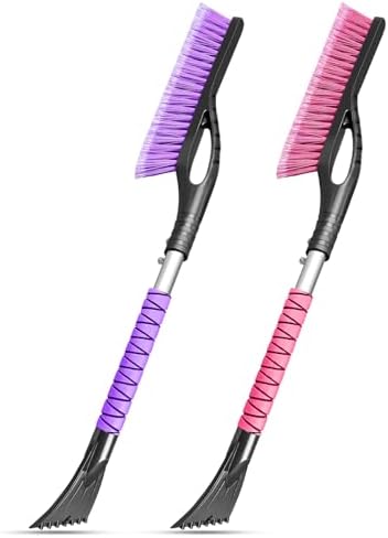 HEEYA 2 Pack 27 Inch Ice Scraper and Brush for Car, Snow Brush and Ice Scraper with Foam Grip, Detachable Snow Scraper for SUV Truck Vehicle Auto Windshield Window - Purple & Pink