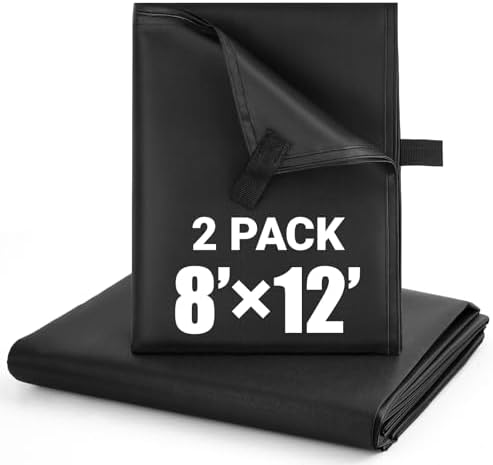 2 Pack 8x12 ft Black Heavy-Duty Waterproof Tarps - Oxford Fabric Tarpaulin with Reinforced Webbing Loops for Firewood, Roof, Camping, Pool, Boat & Outdoor Covers