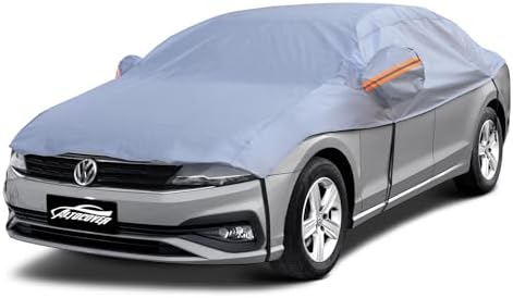 Half Car Cover Sedan, Top Cover for Snow with Cotton Liner, Hail Protector Car Cover Waterproof All Weather for Snow, Sun,Rain,Dust,Fit Compact/Small Sedan M