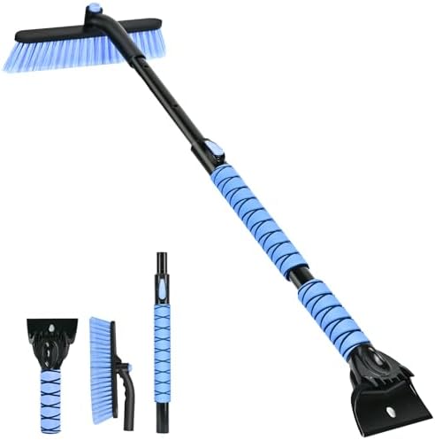 44" Snow Brush and Ice Scrapers Detachable, 360° Pivoting Soft Bristle Head,Foam Grip, for Car,Trucks,or SUV Window & Windshield Tool
