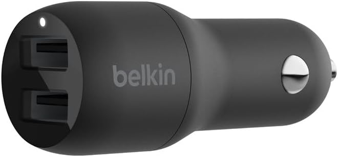 Belkin 24 Watt Dual USB Car Charger - 2 12W USB A Ports with Fast Charging for Apple iPhone 14, 14 Pro, 14 Pro Max, iPhone 13, 13 Pro, 13 Pro Max, Samsung Galaxy, AirPods & More - USB-C Charger