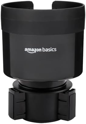 Amazon Basics Car Cup Holder Expander with Adjustable Base, Securely Holds Large Bottles 3.4 to 3.8 in Diameter, Compatible with Yeti, Hydro Flask, Easy Installation, Black