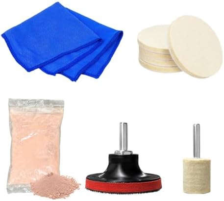 Glass Polishing Kit, Car Windshield Scratch Remover Polish Pads Kit with 100g Cerium Oxide Powder, Universal Wool Polishing Wheel Set for Auto Glass Window Windscreen