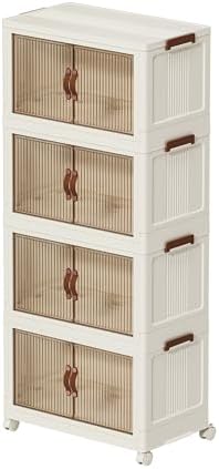 Collapsible Storage Bins with Lids - Stackable Plastic Closet Organizers for Clothes, and Home Organization White (4-rack, 17 Gal/rack)