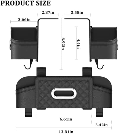 Car Seat Back Organizer, Multifunctional Vehicle Headrest Storage Box with Hooks and Phone Holder, Automotive Backseat Tissue Cup Holder Accessories, Universal for SUV Sedan Truck (Black)