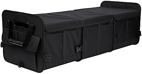 AOKJOY Car Trunk Organizer with Lid Storage Collapsible Multi Compartment Adjustable Straps for SUV, Truck, Sedan(Black) XL