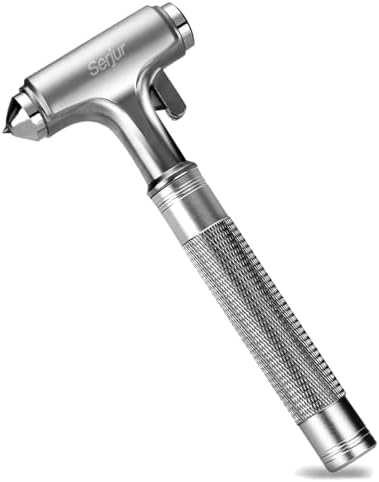 All Metal Safety Hammer with Window Breaker and Seatbelt Cutter - 3-in-1 Emergency Escape Tool for Car, Heavy-Duty Aluminum Alloy Car Accessories for Men, Essential for Emergency Car Kit (1pc)