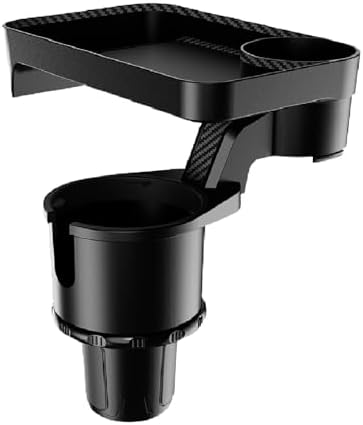 Car Cup Holder Tray, 2 in 1 Cup Holder Expander Car Food Table Tray with Adjustable Base, 360° Rotate Car Tray for Eating, Detachable Car Table Fits Yeti, Hydro Flask 16-46 oz