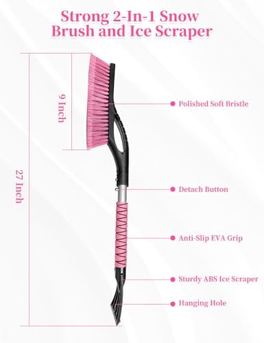 HEEYA Snow Brush and Ice Scraper for SUV Truck Vehicle Auto Windshield Window - Pink