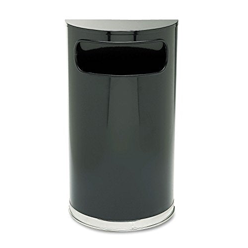 Rubbermaid Commercial Products European & Metallic Series Receptacle Half-Round Trash Can, 9-Gallon, Black/Chrome, Side Opening Indoor/Outdoor Waste Container for Lobby/Office/School/Restaurant