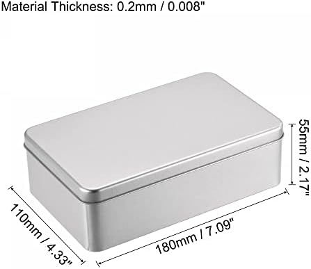uxcell Metal Tin Box, 7.09" x 4.33" x 2.17" Rectangular Empty Tinplate Containers with Lids, Silver Tone, for Home Organizer, Candles, Gifts, Car Keys, Crafts Storage