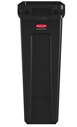 Rubbermaid Commercial Products Slim Jim Plastic Rectangular Trash/Garbage Can With Venting Channels, 23 Gal, Black, for Kitchen/Office/Workspace, Pack of 4