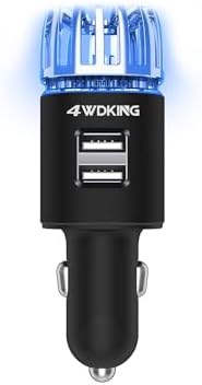 4WDKING Car Air Purifier Ionizer, 12V Plug-in Car Air Freshener Gadgets with Dual USB Charger Removes Cigarette Smoke, Pet and Food Odor, Ionic Ozone (Black)
