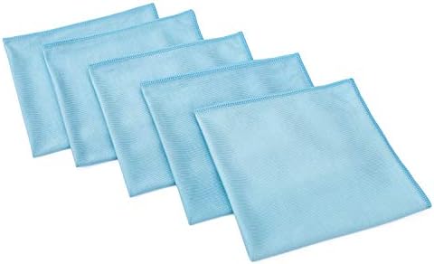 The Rag Company - Premium Window, Glass, Mirror & Chrome Detailing Towels - Professional Korean 70/30 Microfiber Blend, Lint-Free, Streak-Free, 350gsm, 16in. x 16in, Light Blue (5-Pack)