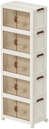 Collapsible Storage Bins with Lids - Stackable Plastic Closet Organizers for Clothes, and Home Organization White (5-rack, 17 Gal/rack)