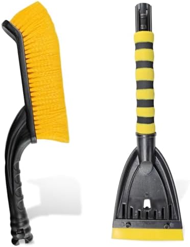 26" Snow Brush and Ice Scraper for Car Windshield – 2 in 1 Winter Snow Removal Tool with Detachable Ice Shovel – Universal Snow Scraper with Ergonomic Foam Grip, No Scratch Broom for SUV Truck(Yellow)