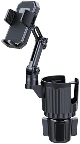 Cup Holder Phone Mount for Car, Upgraded 2 in 1 Car Phone Mount with Adjustable Long Gooseneck and Stretchable Cup Holder,Compatible with iPhone & Android & All Smartphones (Black)