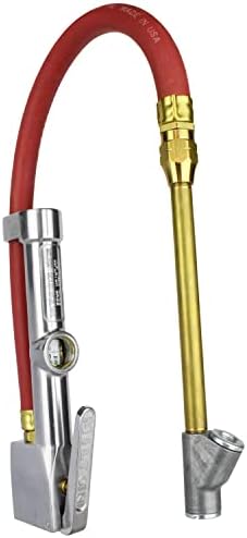 New & Improved - Tire Inflator Gauge with Dual Head Straight Foot Air Chuck 15” Air Hose 10-160 PSI