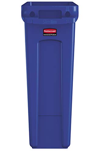 Rubbermaid Commercial Products Slim Jim Trash/Garbage Can with Venting Channels, 23-Gallon, Blue, for Kitchen/Office/Workspace, Pack of 4