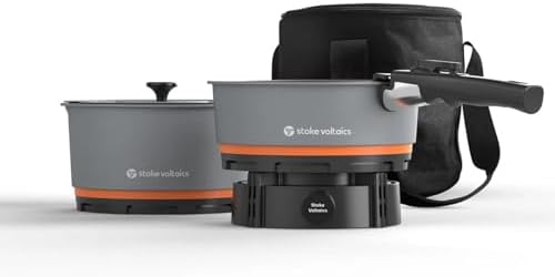 Stoke Voltaics Nomad Cooking System with Bag, Electric Camping Stove 200-1000W with Pan & Pot, 120V Portable Outdoor Cooking Gear Set, Windproof Cookware for RV, EV, Overland, Vanlife, Car Camping